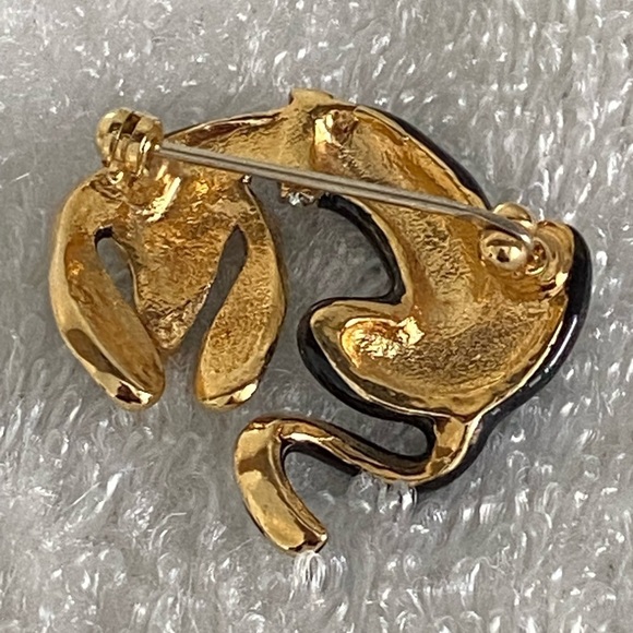 Dachshund Brooch Pin Black Enamel Clear Rhinestones Unisex - Picture 5 of 9